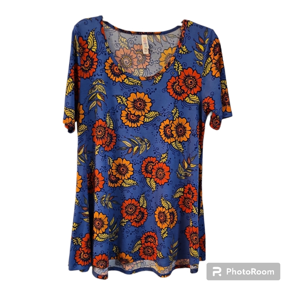 Lularoe Perfect T, blue, orange, light green, small